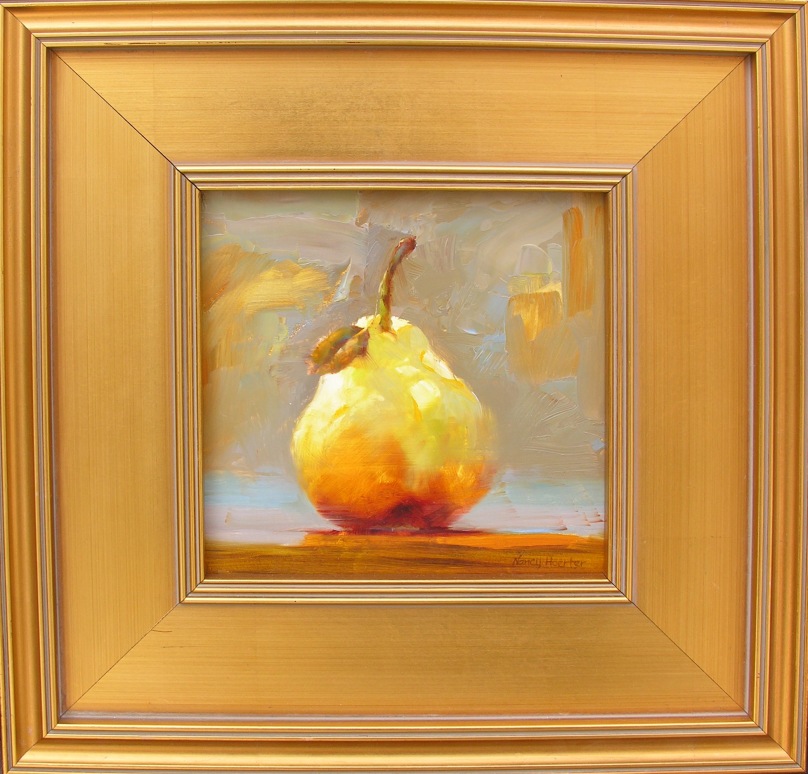 Golden Pear I Nancy Hoerter, Horton Hayes Fine Art oil on board, 11x11 framed retail price $850 starting bid $283