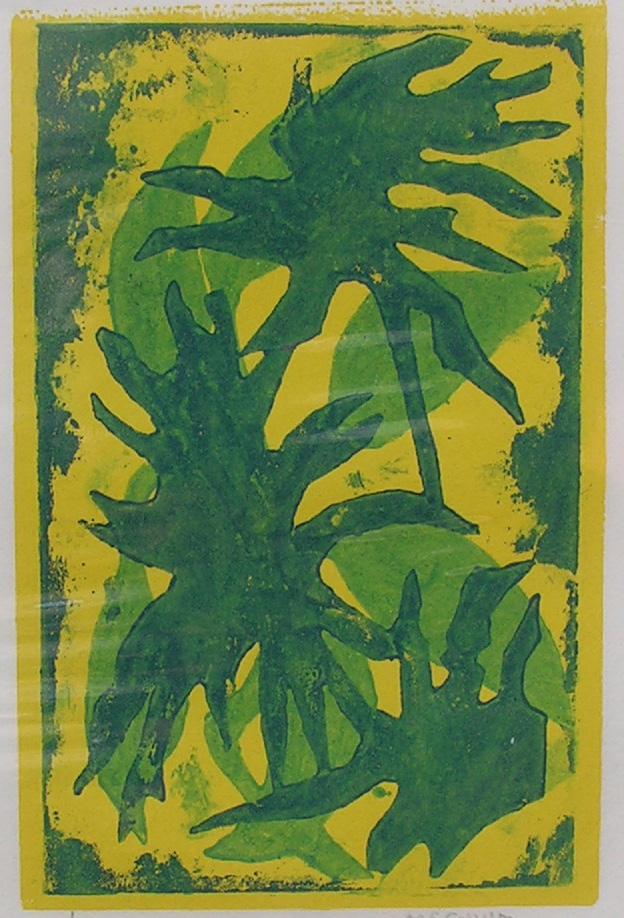 Leaf 3/5 Corrie McCallum, Corrigan Gallery stencil/monotype, 5 3/8 x 3 1/2 retail price $300 starting bid $100