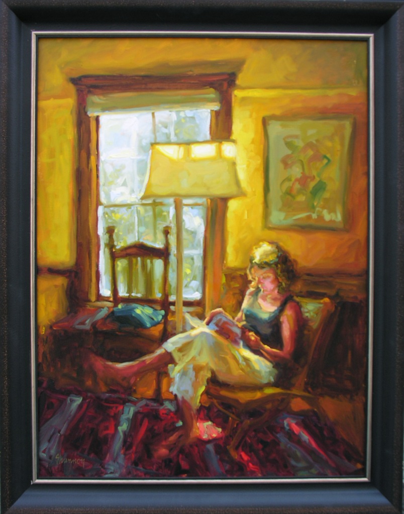 Reading Room Shannon Smith Hughes, Anglin Smith Fine Art oil on linen, 46x36 framed retail price $7,000 starting bid $2,340
